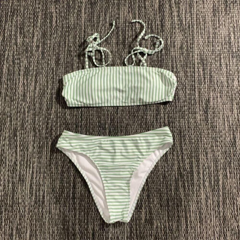 Shein Bikini set Green striped